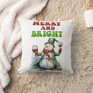 Merry and Bright Snowman  Throw Pillow