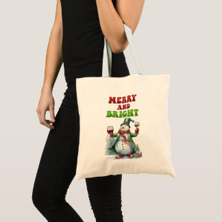 Merry and Bright Snowman  Tote Bag