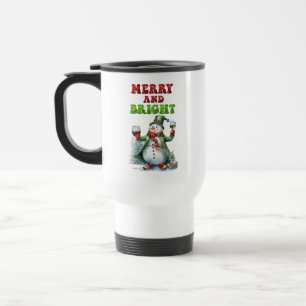 Merry and Bright Snowman Travel Mug