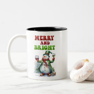 Merry and Bright Snowman Two-Tone Coffee Mug