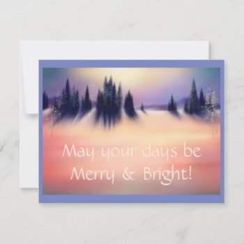 Merry And Bright Snowy Winter Landscape Art Holiday Card by ZanyZebra at Zazzle