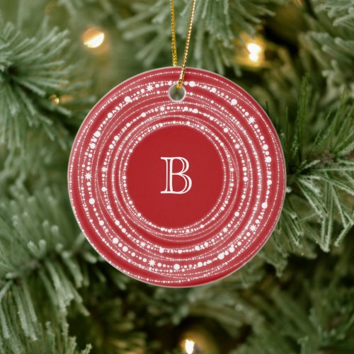 Merry And Bright Sparkles Monogram Christmas Photo Ceramic Ornament