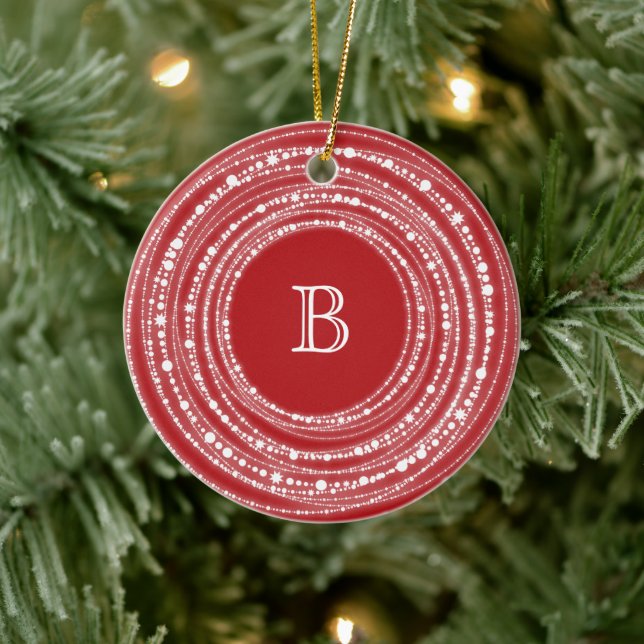 Merry And Bright Sparkles Monogram Christmas Photo Ceramic Ornament (Tree)