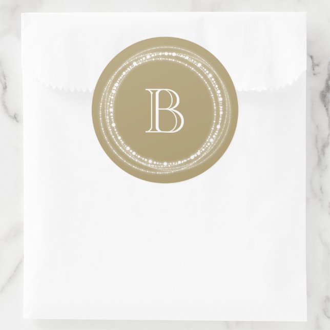 Merry And Bright Sparkles Monogram Stylish Holiday Classic Round Sticker (Bag)