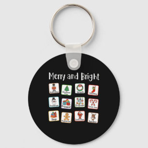 Merry And Bright Speech Therapist AAC SLP Christma Keychain