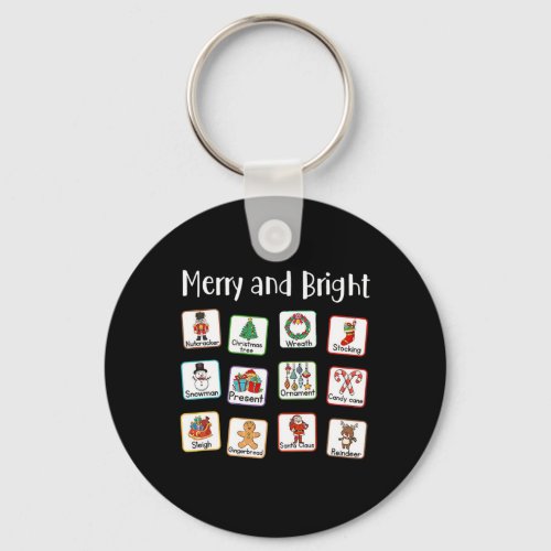 Merry And Bright Speech Therapist AAC SLP Christma Keychain