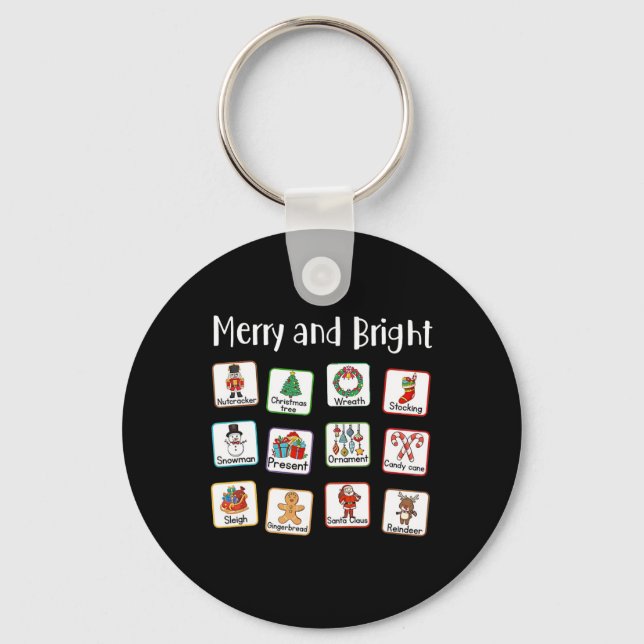 Merry And Bright Speech Therapist AAC SLP Christma Keychain (Front)