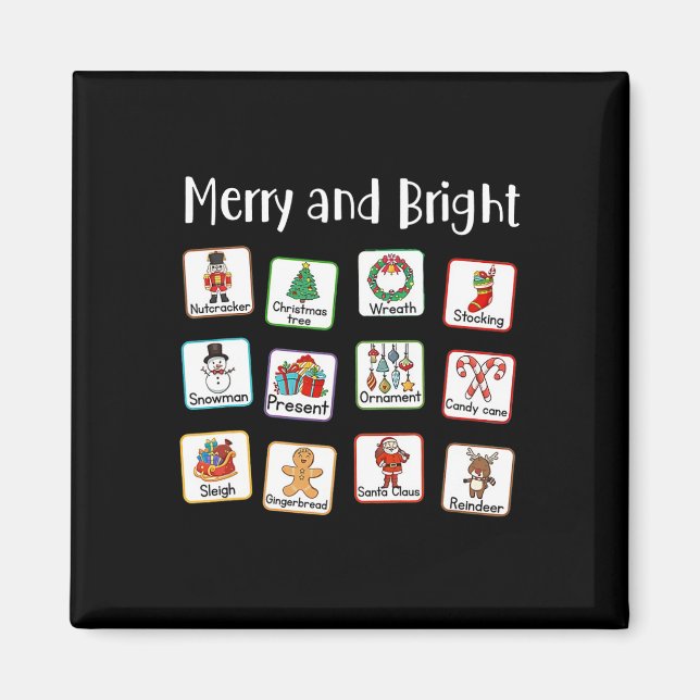 Merry And Bright Speech Therapist AAC SLP Christma Magnet (Front)