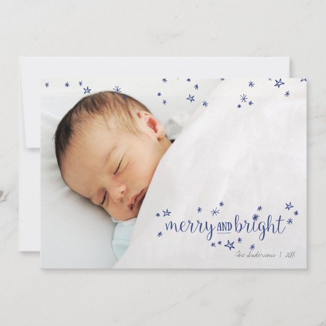 Merry and Bright Star Christmas Holiday Photo Card (Front)