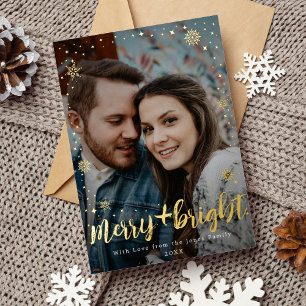 Merry and Bright Star Snowflake Photo Foil Foil Holiday Card