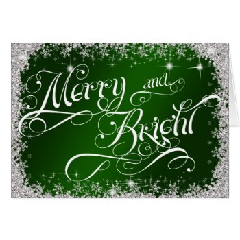 Merry and Bright Striking Green Holiday Customized Card 