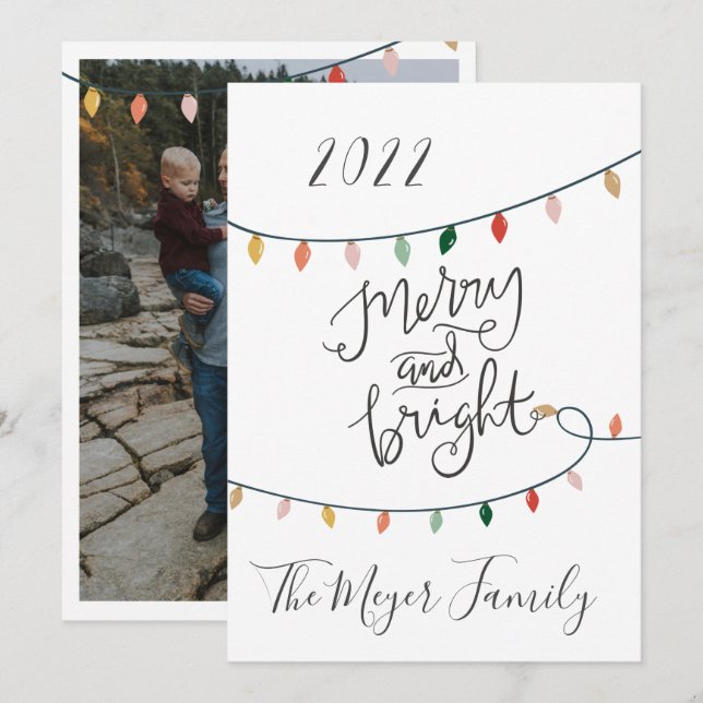 Merry and Bright String of Christmas Lights Photo Holiday Card (Front/Back)