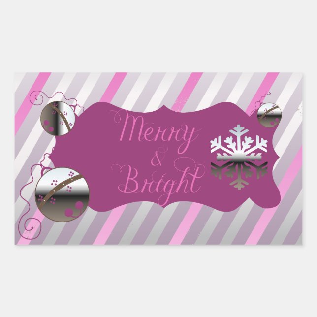 Merry and Bright Stripes Rectangle Sticker (Front)