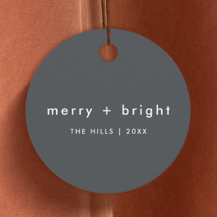 Merry and Bright Stylish Charcoal Gray Christmas Favor Tags