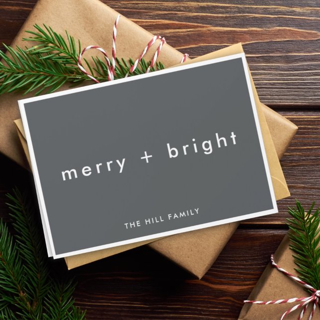 Merry and Bright | Stylish Charcoal Gray Christmas Holiday Card (Creator Uploaded)