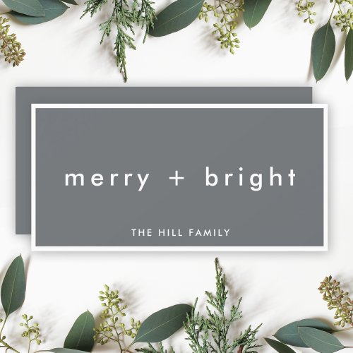 Merry and Bright  Stylish Charcoal Gray Christmas Holiday Card