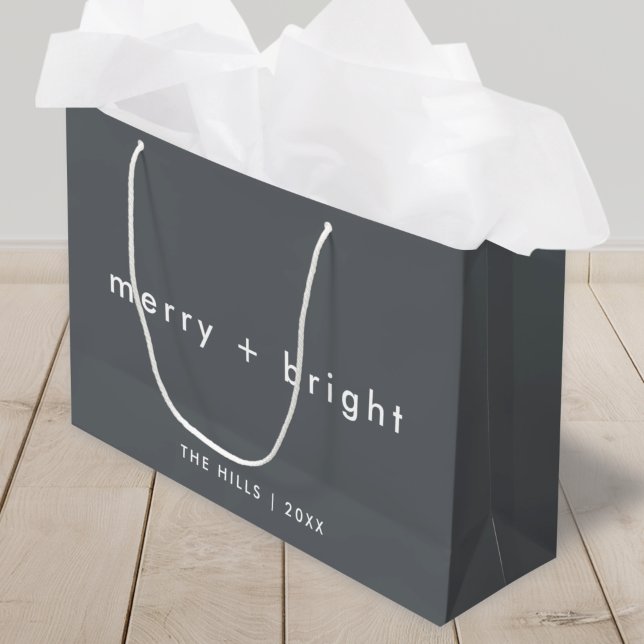 Merry and Bright | Stylish Charcoal Gray Christmas Large Gift Bag (Creator Uploaded)