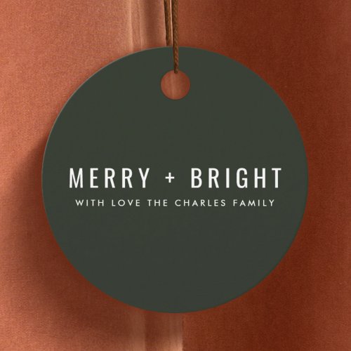 Merry and Bright  Stylish Dark Green Christmas Favor Tags