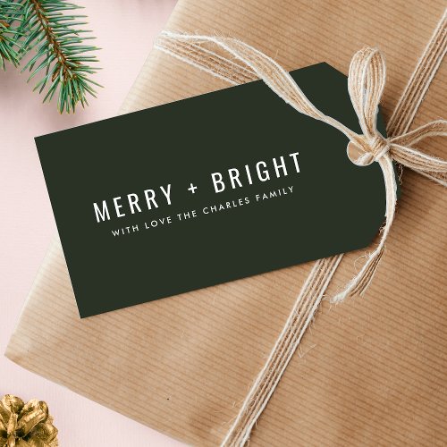 Merry and Bright  Stylish Dark Green Christmas Gift Tags
