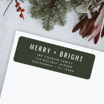 Merry and Bright | Stylish Dark Green Christmas Label<br><div class="desc">A stylish modern holiday return address label with a bold typography quote "Merry Bright" in white with a dark forest green feature color. The greeting and name can be easily customized for a personal touch. A trendy, minimalist and contemporary christmas design to stand out this holiday season! #christmas #merryandbright #returnaddress...</div>