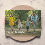 Merry and Bright | Stylish Family Photo Christmas Holiday Card<br><div class="desc">A stylish modern holiday photo flat greeting card with a bold retro typography quote "merry & bright" in white with a natural neutral stone beige feature color on the reverse. The greeting, name and message can be easily customized for a personal touch. A trendy, minimalist and contemporary design to stand...</div>
