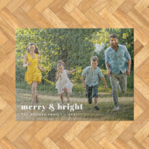 Merry and Bright | Stylish Family Photo Christmas Jigsaw Puzzle