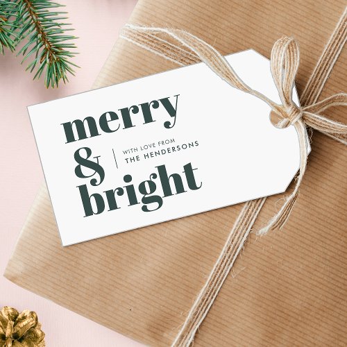 Merry and Bright  Stylish Forest Green Christmas Gift Tags