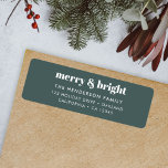 Merry and Bright | Stylish Forest Green Christmas Label<br><div class="desc">A stylish modern holiday return address label with a bold retro typography quote "merry & bright" in white on a dark forest green background. The greeting and address can be easily customized to suit your needs. A trendy fun design to stand out this holiday season!</div>