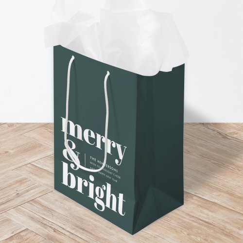 Merry and Bright  Stylish Forest Green Christmas Medium Gift Bag