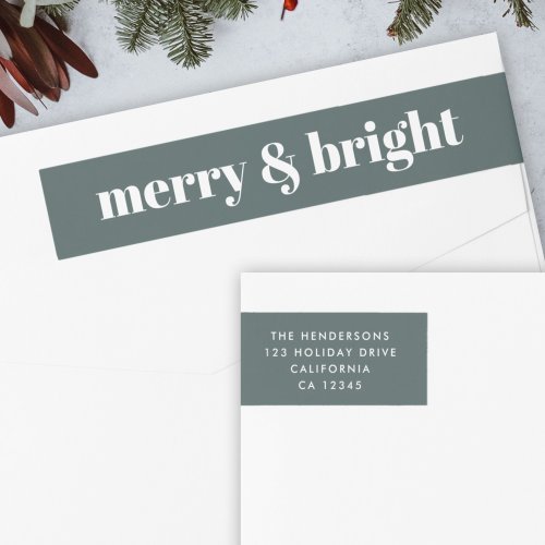 Merry and Bright  Stylish Forest Green Christmas Wrap Around Label