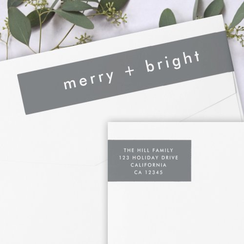 Merry and Bright  Stylish Gray Christmas Address Wrap Around Label