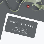 Merry and Bright | Stylish Gray Return Address Label<br><div class="desc">Simple, stylish, trendy "merry bright" return address label with modern minimalist typography in white on a rich charcoal gray background. The greeting, name and address can be easily customized for a personal touch. A quirky, unique christmas label to be paired with our complementary range of cards will mean you stand...</div>