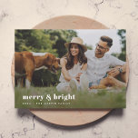 Merry and Bright | Stylish Modern Photo Xmas Holiday Card<br><div class="desc">A stylish modern holiday photo flat greeting card with a bold retro typography quote "merry & bright" in white with a dusky smoke blue feature color on the reverse. The greeting, name and message can be easily customized for a personal touch. A trendy, minimalist and contemporary design to stand out...</div>