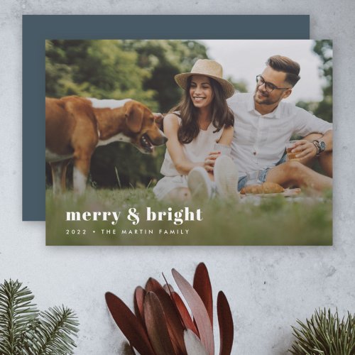 Merry and Bright  Stylish Modern Photo Xmas Holiday Card