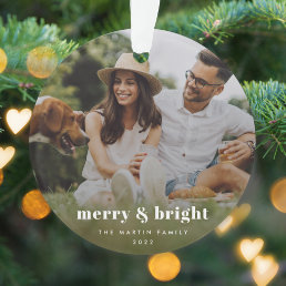 Merry and Bright | Stylish Modern Photo Xmas Ornament