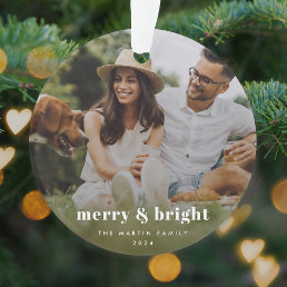 Merry and Bright | Stylish Modern Photo Xmas Ornament