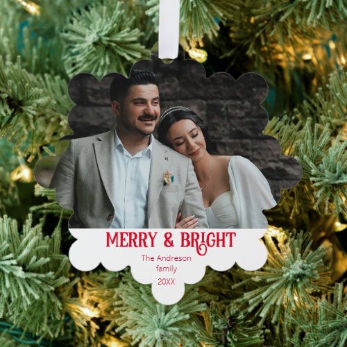 Merry and Bright  Stylish Modern Photo Xmas  Ornament Card