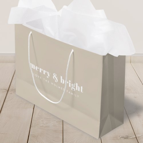 Merry and Bright  Stylish Retro Christmas Stone Large Gift Bag