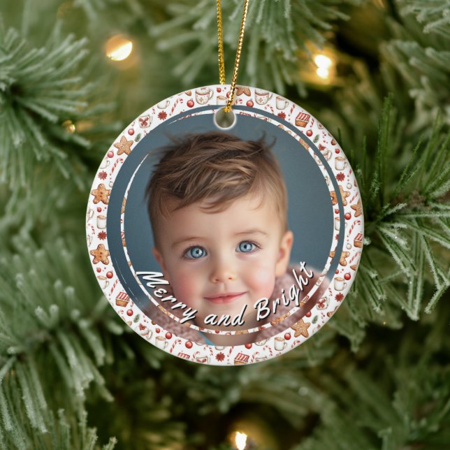 Merry and Bright Sweets Custom Child Photo Ceramic Ornament (Tree)