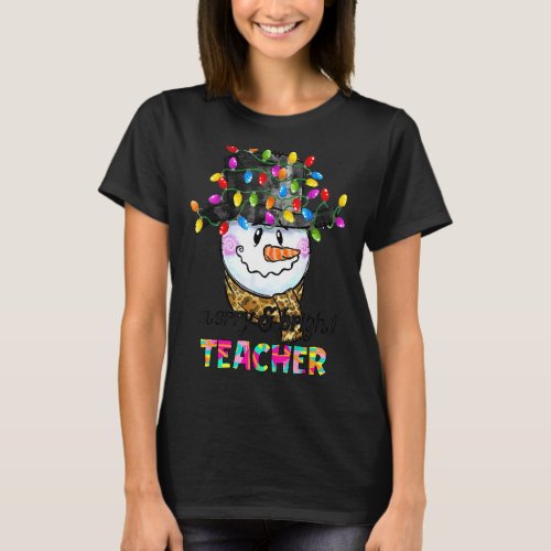 Merry And Bright Teacher Snowman Christmas Light F T_Shirt