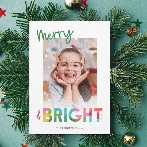 Merry and Bright Tissue Paper Christmas Photo Holiday Card
