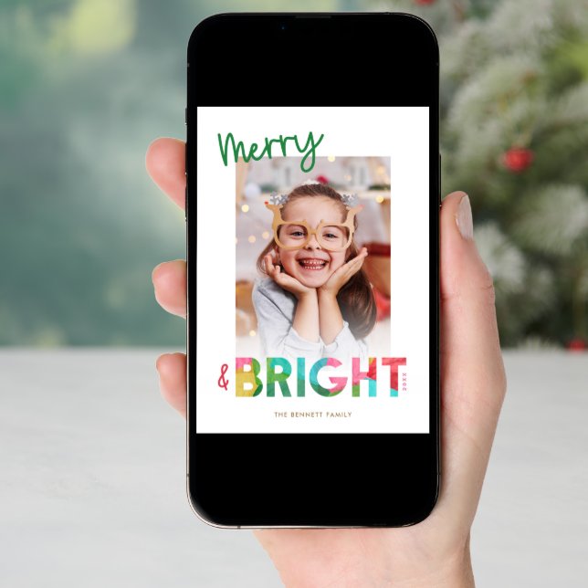 Merry and Bright Tissue Paper Christmas Photo Holiday Card (Front Digital)
