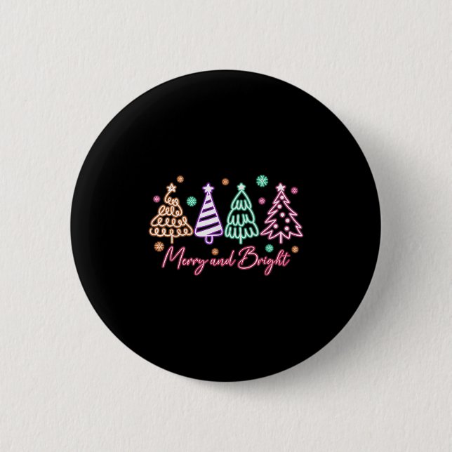 Merry And Bright Tree Neon Christmas  Button (Front)