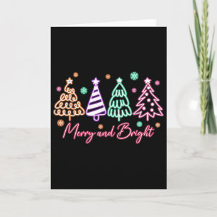 Merry And Bright Tree Neon Christmas Card