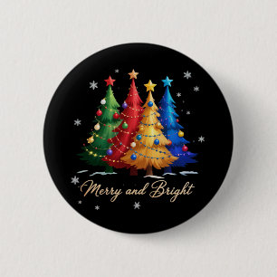 Merry and Bright Trees Christmas Holiday Gift Cute Button