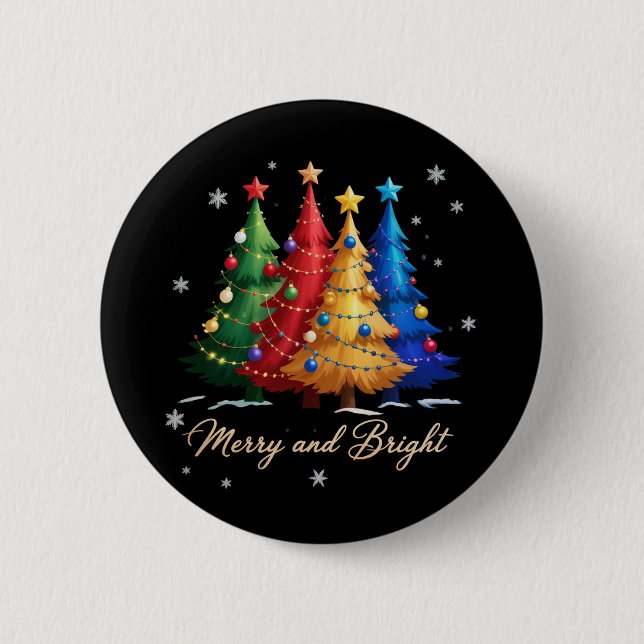 Merry and Bright Trees Christmas Holiday Gift Cute Button (Front)
