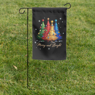 Merry and Bright Trees Christmas Holiday Gift Cute Garden Flag