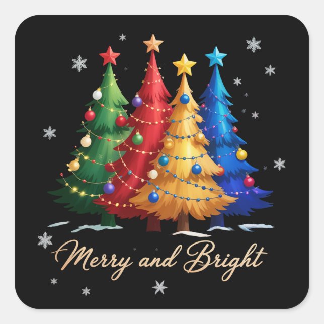 Merry and Bright Trees Christmas Holiday Gift Cute Square Sticker (Front)
