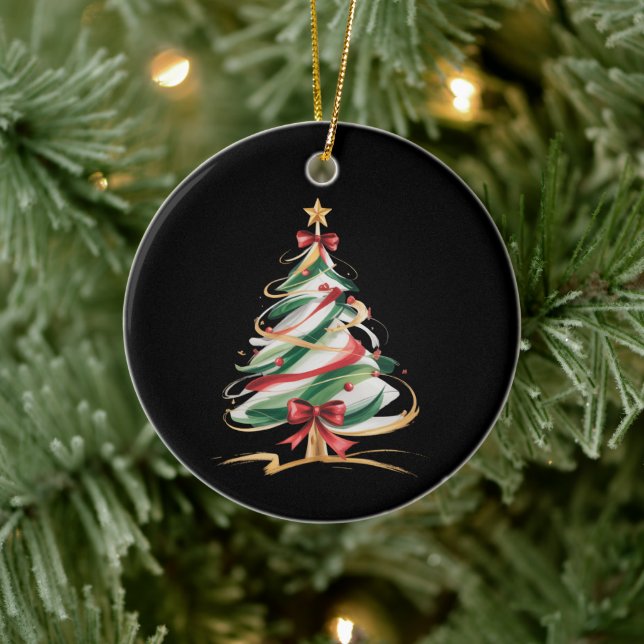 Merry and Bright Trees Christmas Holiday Winter  Ceramic Ornament (Tree)