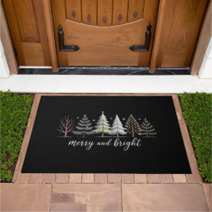 Merry and Bright Trees Christmas Holiday Winter Doormat
